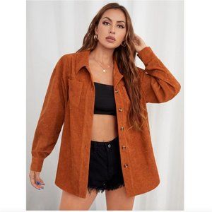 Shein Solid Button Up Cord Shirt | Small
